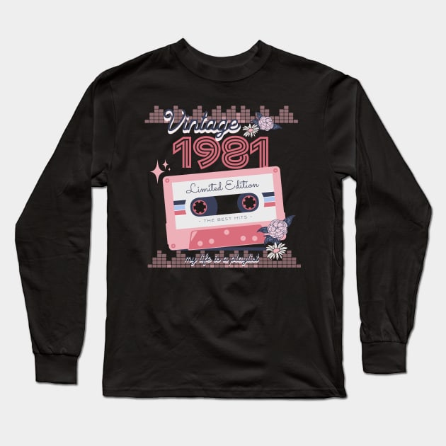 Vintage 1981 Limited Edition Music Cassette Birthday Gift Long Sleeve T-Shirt by Mastilo Designs